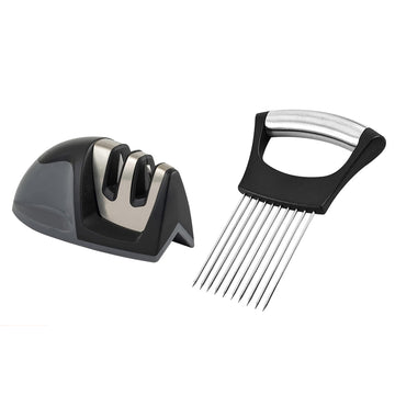 2-Pack: Ultra Sharp Knife Sharpener and Stainless Steel Vegetable And Meat Slicer Holder